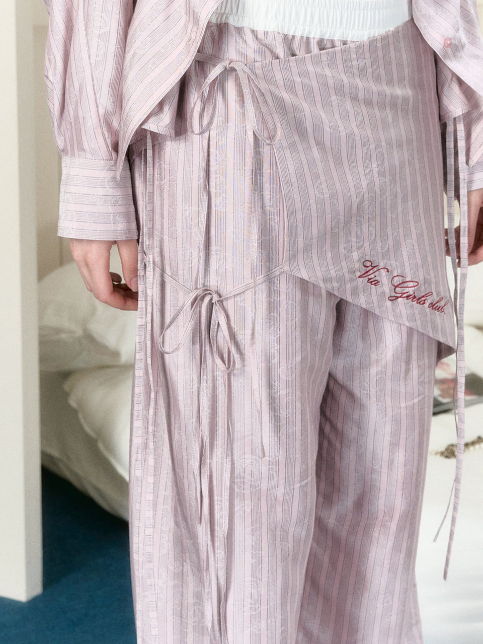 Pink Striped Wide-Leg Pants - CHINASQUAD