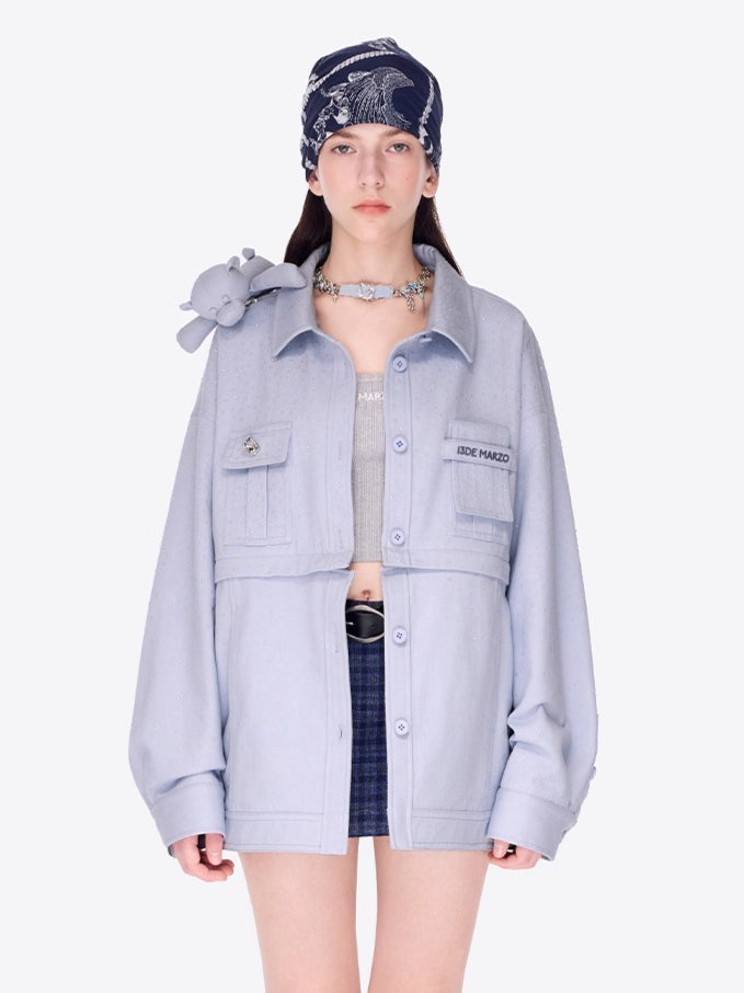 Crystal-Embellished Utility Shirt Jacket