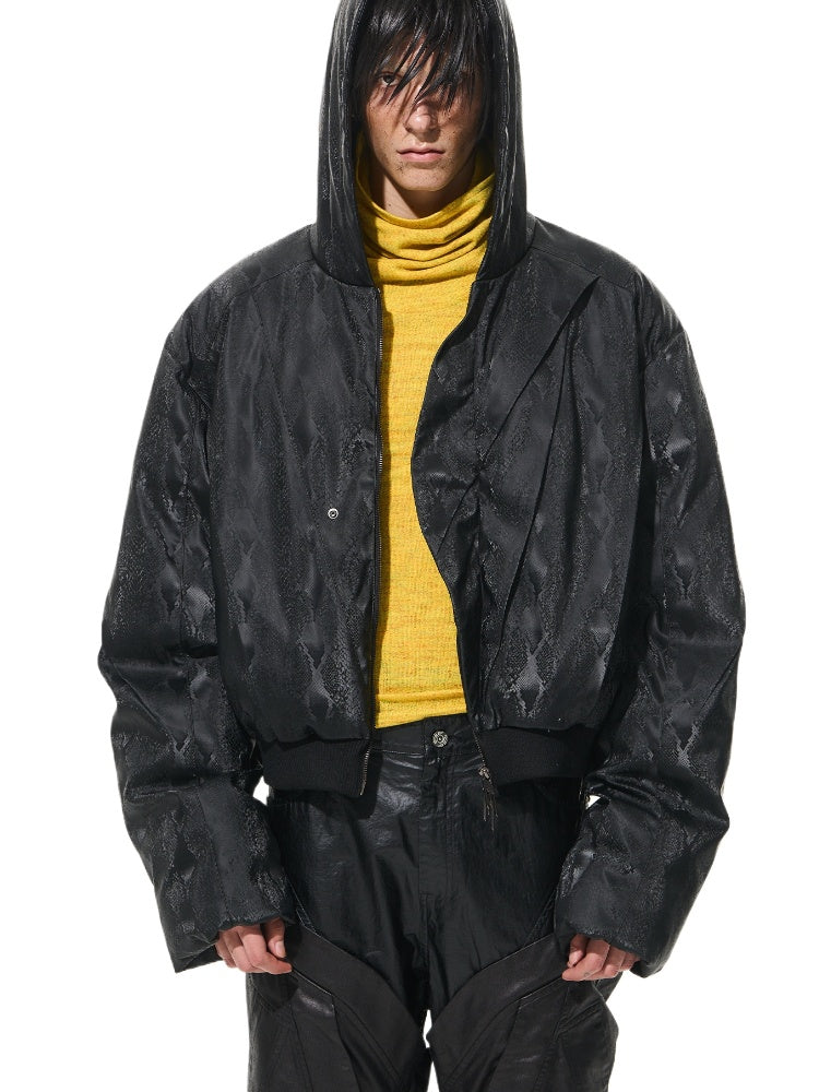 Dark Snake Pattern Short Hooded Puffer Jacket - CHINASQUAD