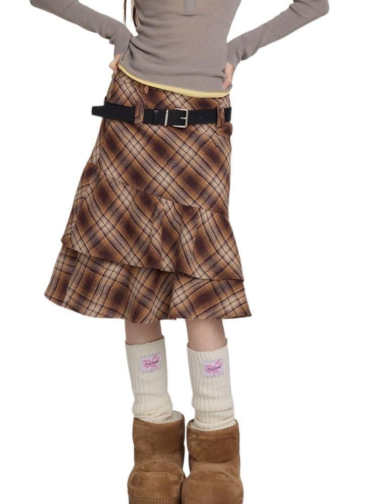 Plaid Irregular Layered Skirt - CHINASQUAD
