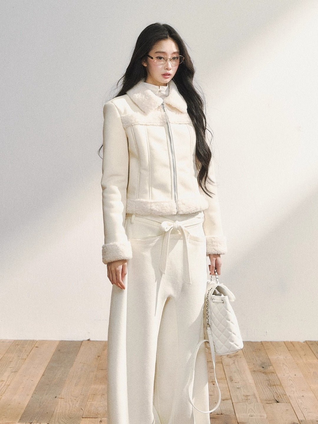 Two-Tone Shearling Cropped Jacket