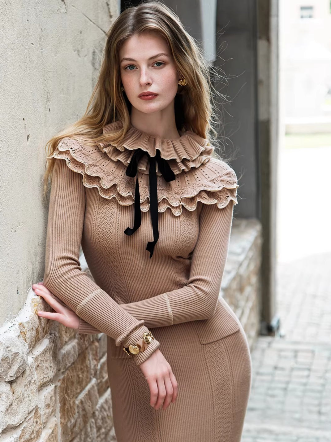 High-Neck Knit Maxi Dress