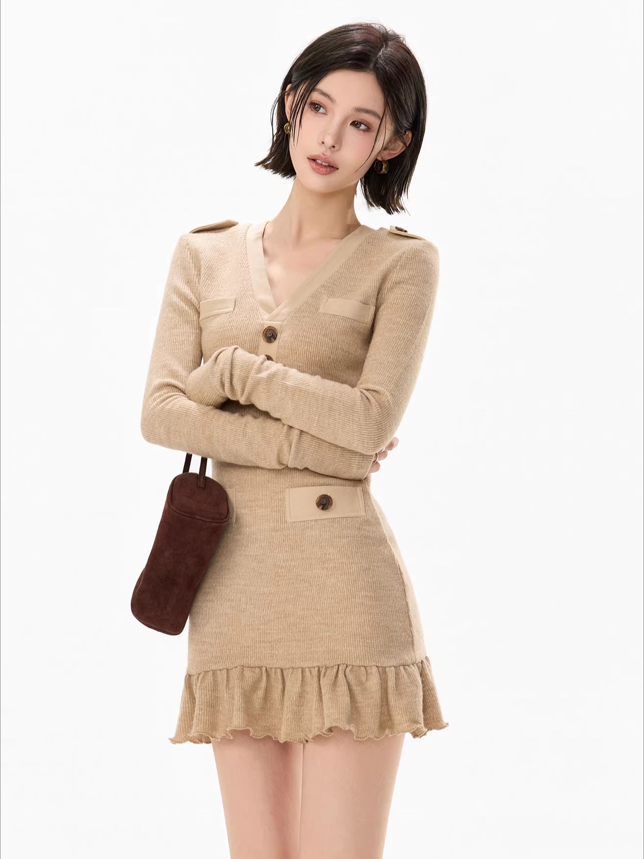 Mesh Shawl Ruched Knit Bodycon Dress