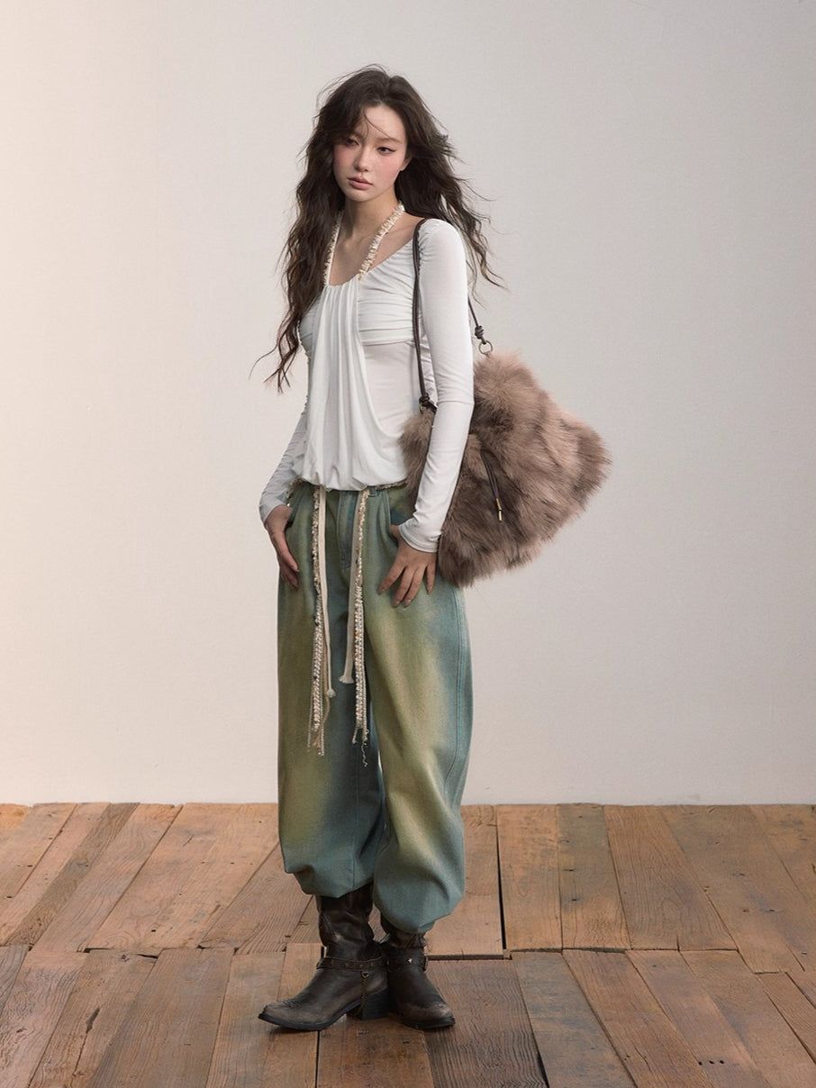 Denim Essence Relaxed Drawstring Pants - CHINASQUAD