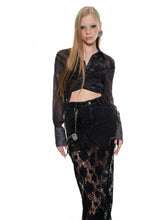 Black & Blue Lace Panel Denim Maxi Skirt - CHINASQUAD