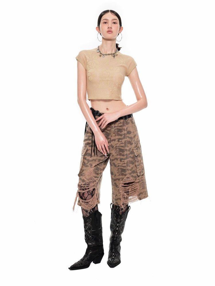 Rose Lace Cutout T-shirt