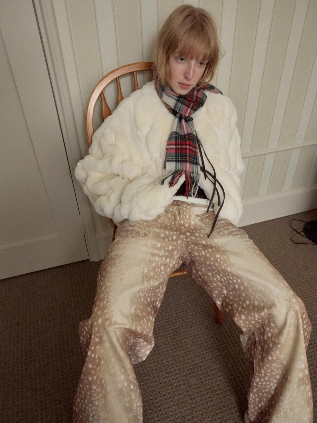 Fur Panel Horn-Buckle Jacket