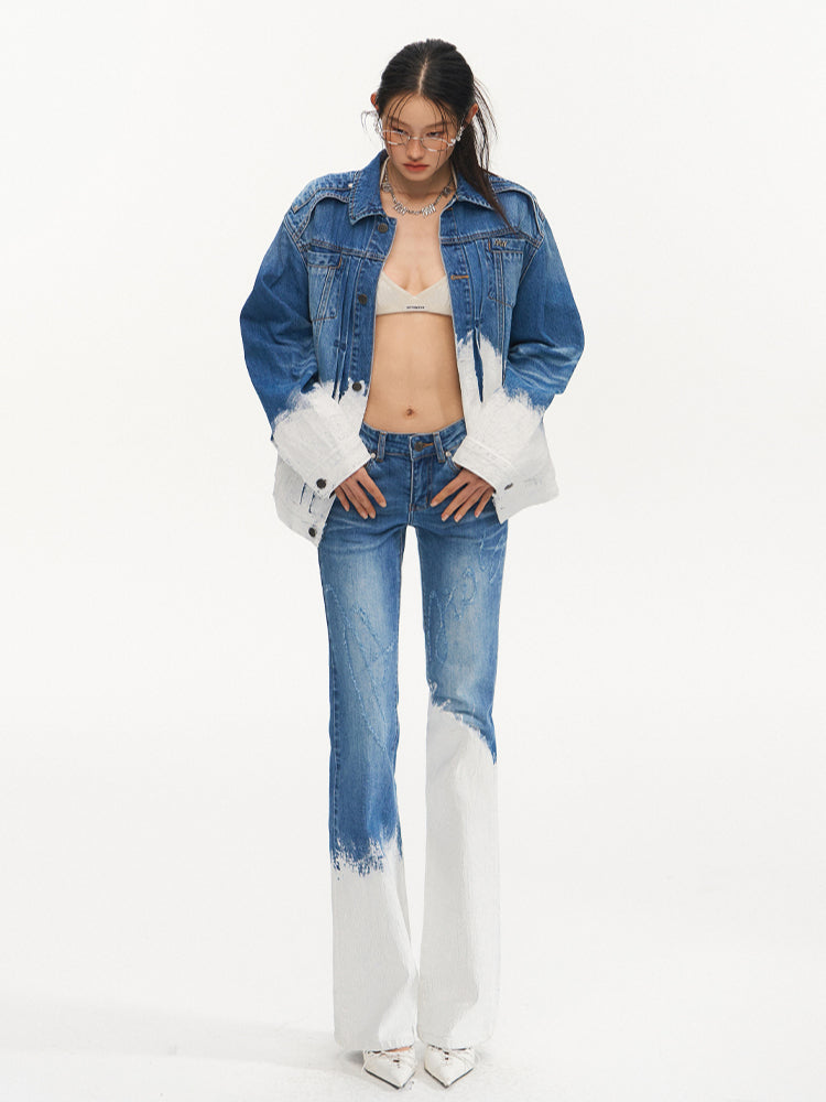 Vintage Loose-Fit Color-Block Denim Jacket - CHINASQUAD