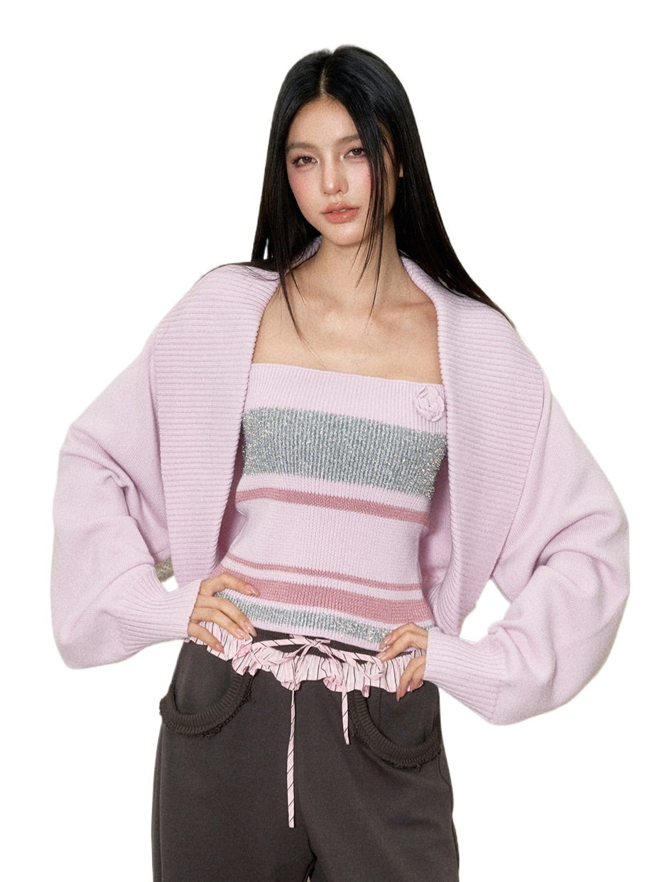 Color-Block Wool Loose Cardigan - CHINASQUAD