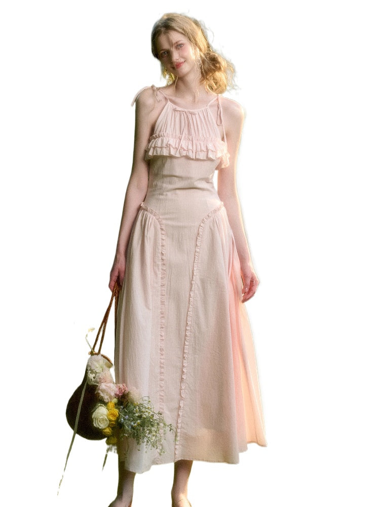 Washed Cotton Halter Long Dress - CHINASQUAD