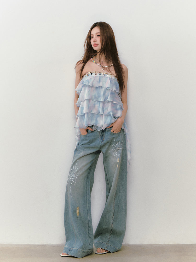 Ribbon-Strap Cake Top & Skirt Set - CHINASQUAD