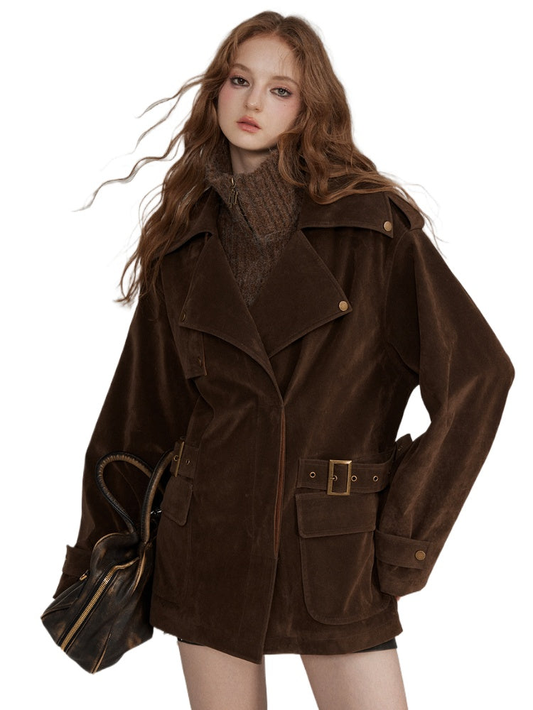 (Final Sale) Lapel Patchwork Velvet Coat - CHINASQUAD