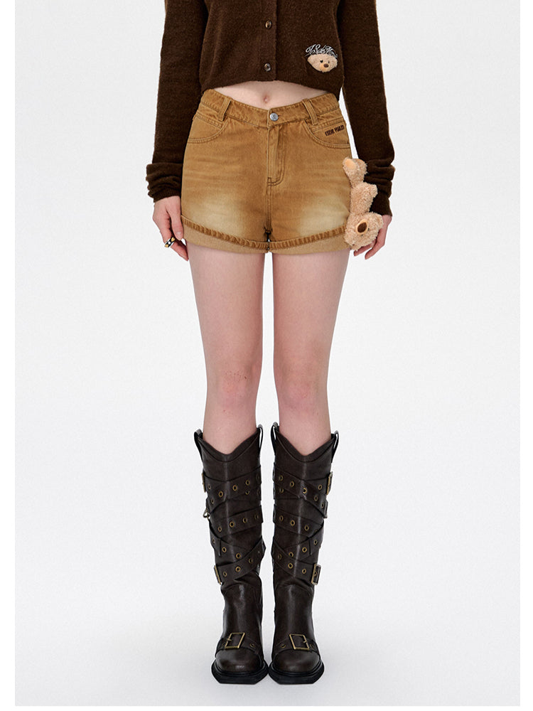 Cuffed A-Line Denim Shorts - CHINASQUAD