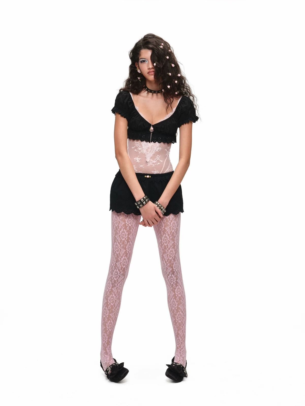 Cotton Eyelet Bubble Shorts & Layered Mini Skirt Set 1Jinn Studio