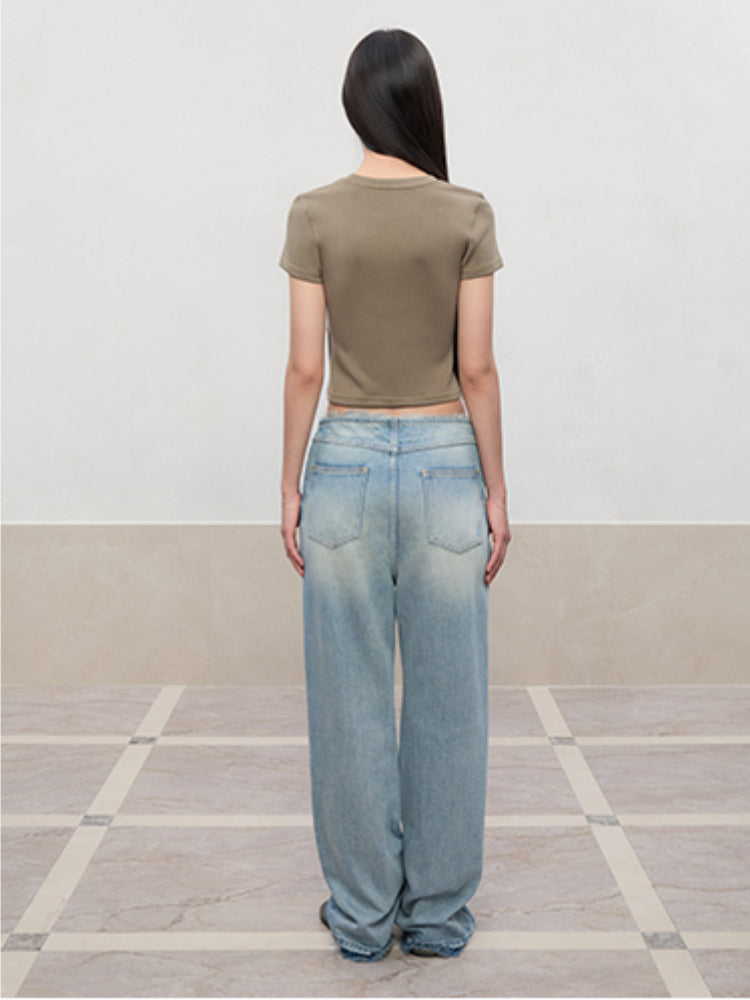 Regular-Shoulder Round Neck Short-Sleeve T-Shirt