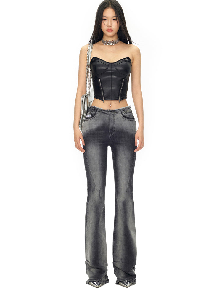 Heavy Washed High-Stretch Flared Jeans - CHINASQUAD