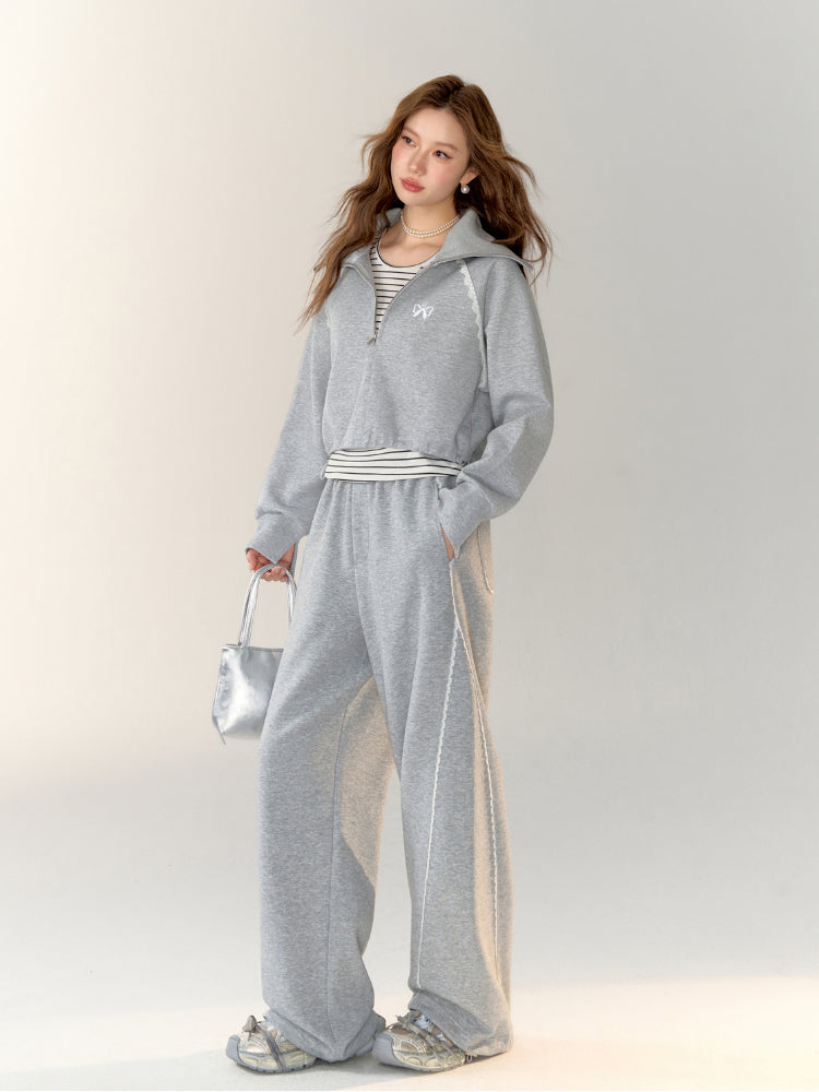 Two-Piece Embroidered Cropped Hoodie - CHINASQUAD