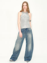 Wash Deconstructed Curved Denim Pants - CHINASQUAD