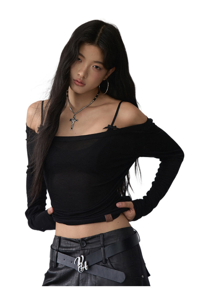 Reversible Off-shoulder Slim Long-sleeve T-shirt - CHINASQUAD