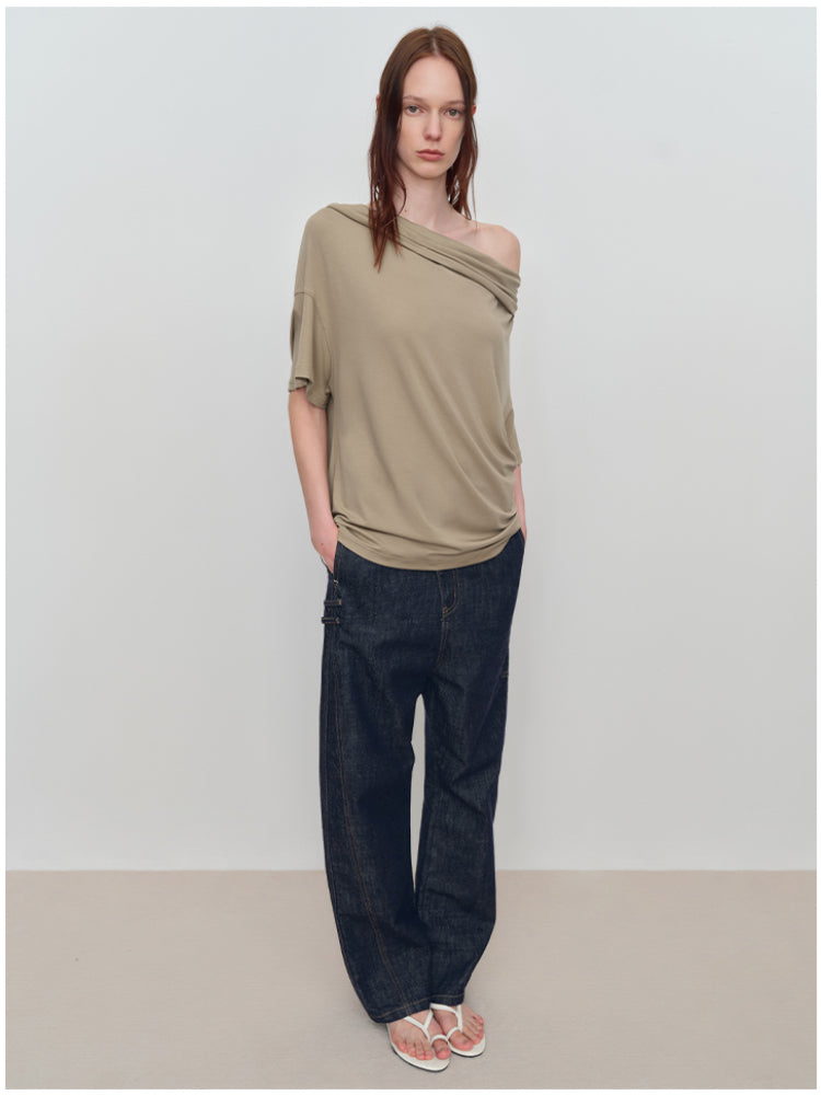Slant One-Shoulder Swing Neck T-Shirt