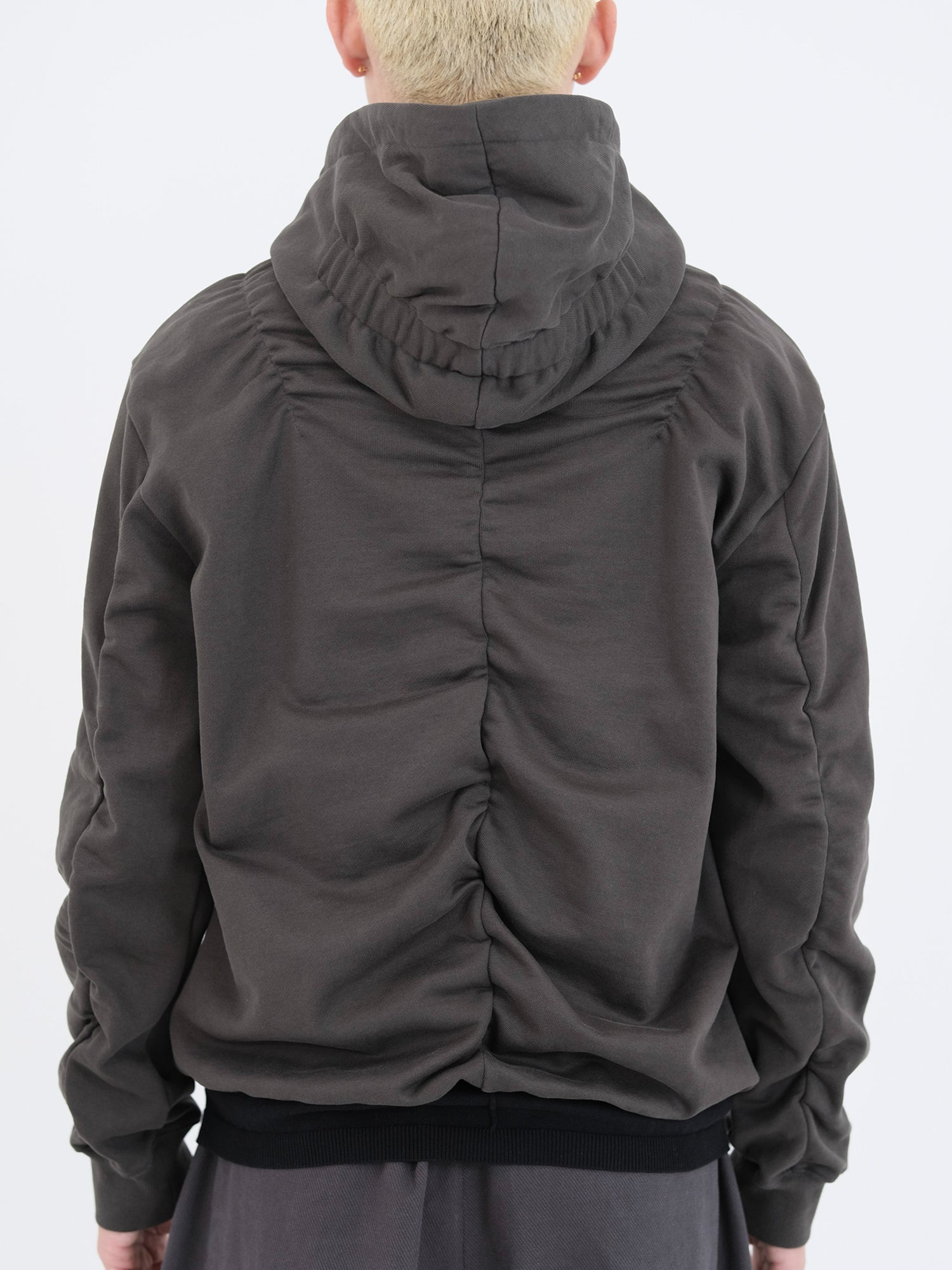 Deep brown & Gray Pleated Hooded Sweatshirt - CHINASQUAD