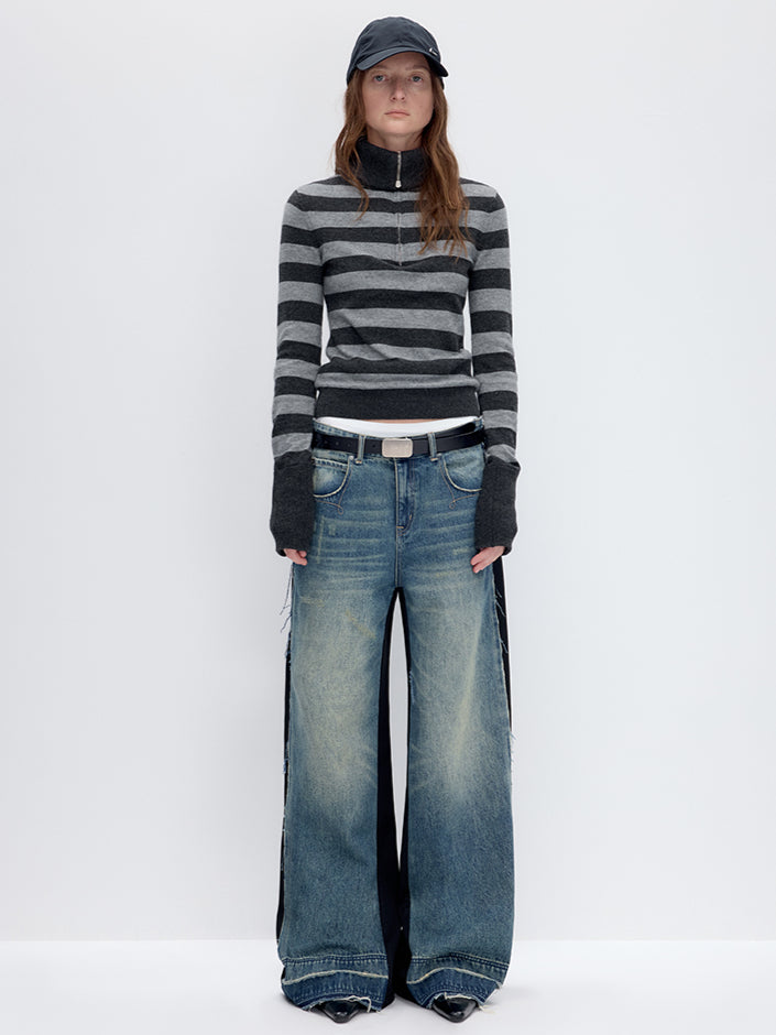 Striped Wool Blend Half-Zip Sweater - CHINASQUAD