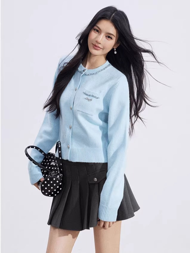 Shimmer-Thread Tweed-Inspired Knit Sweater