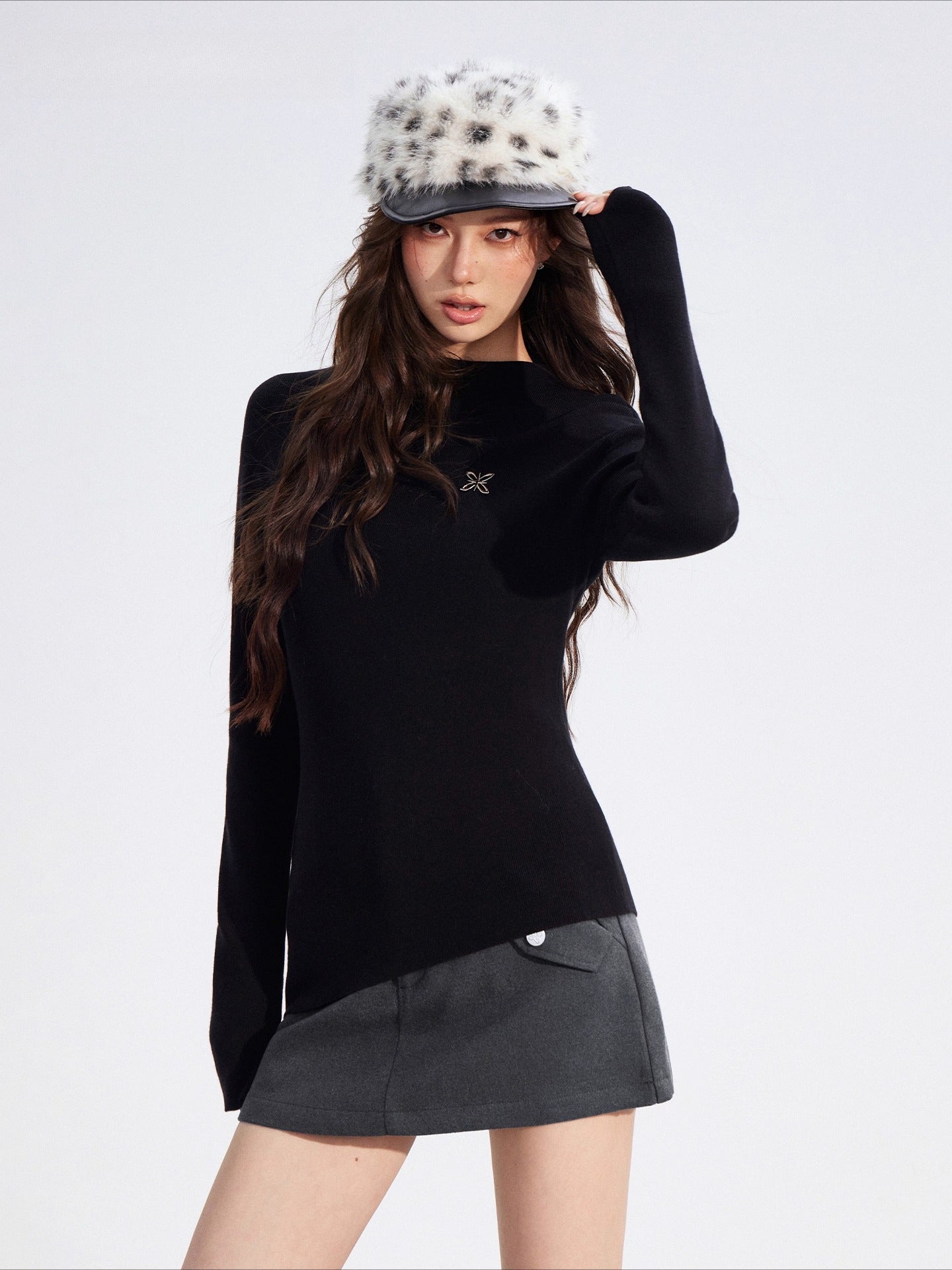 Asymmetric Ribbed Knit Turtleneck