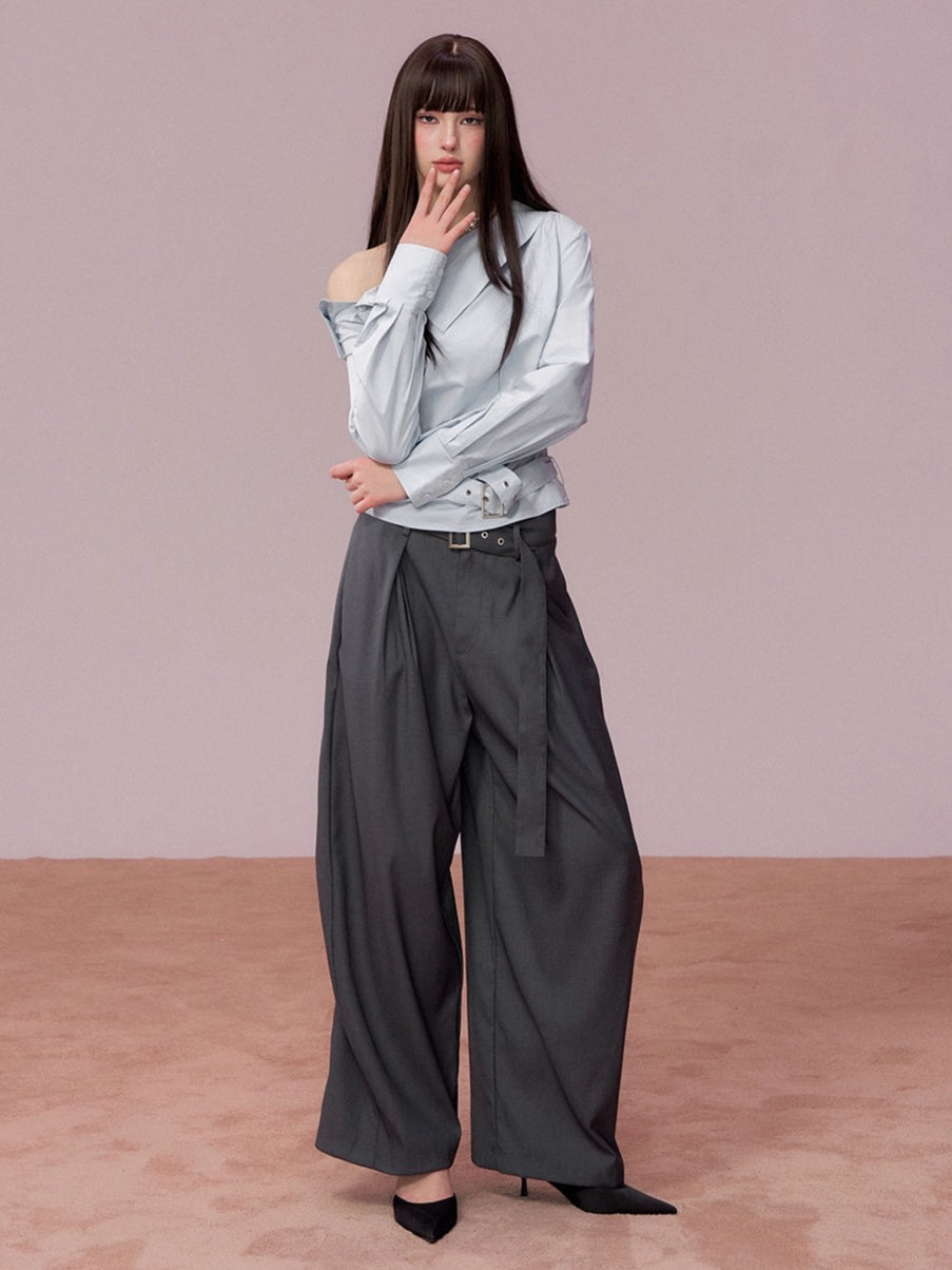 Tailored Drape Wide-Leg Suit Trousers
