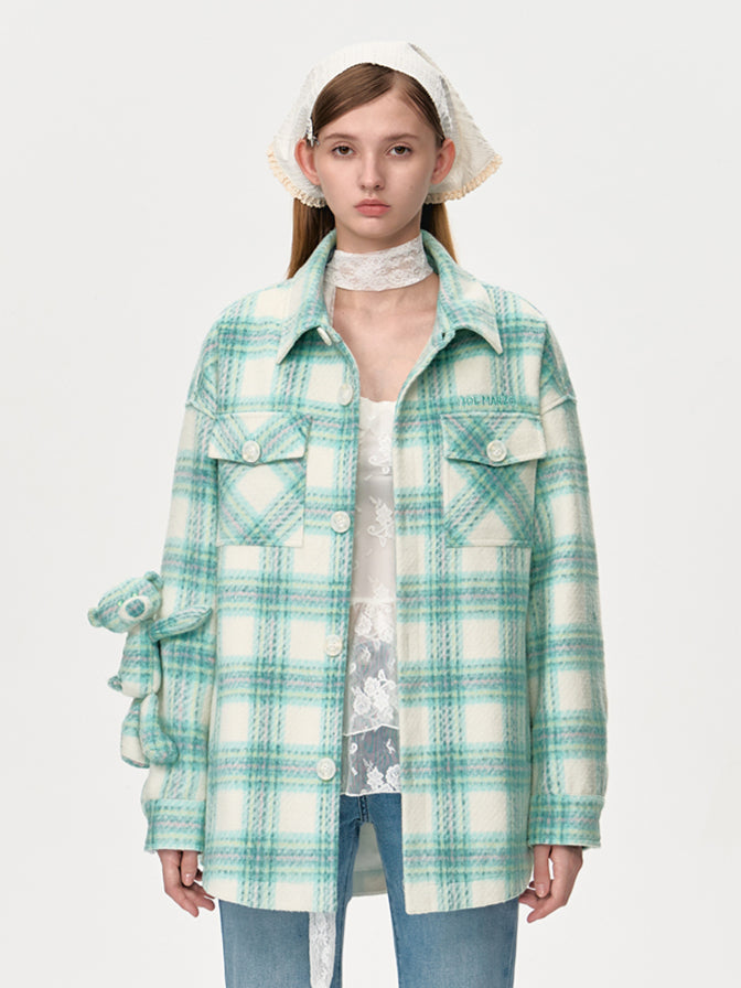Bear Woven Plaid Coat - CHINASQUAD