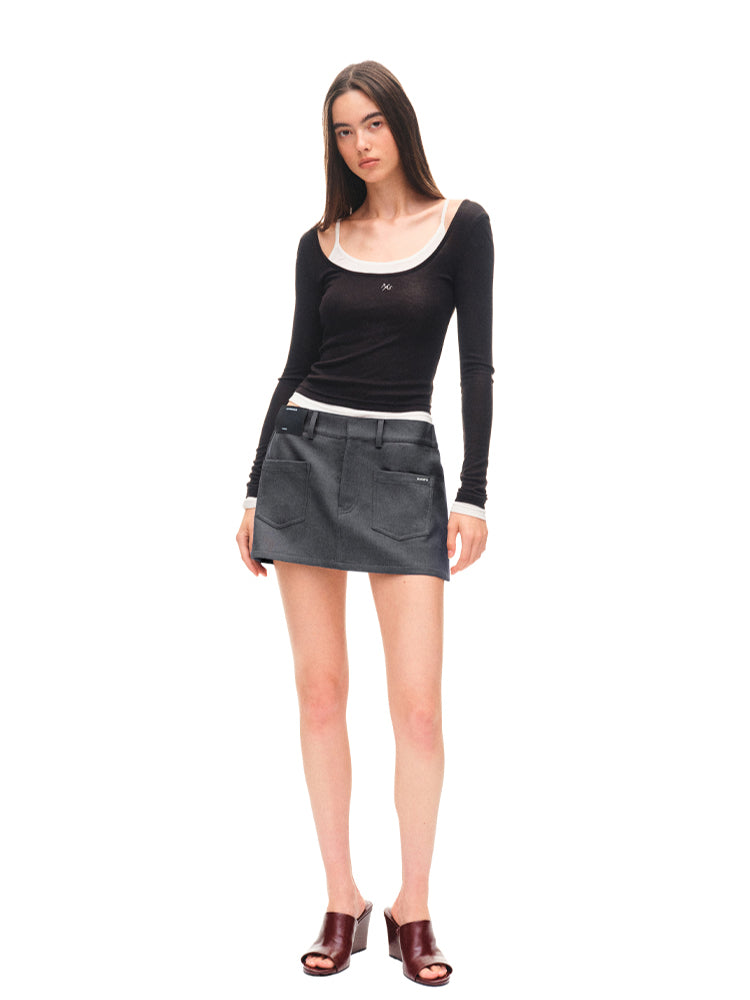 Wool Fold-Structure Low-waist Pencil Skirt