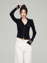 Navy Collar Ribbed Knit Cardigan  - CHINASQUAD