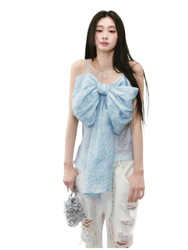 Large Bow Pleated Lightweight Cami Vest - CHINASQUAD