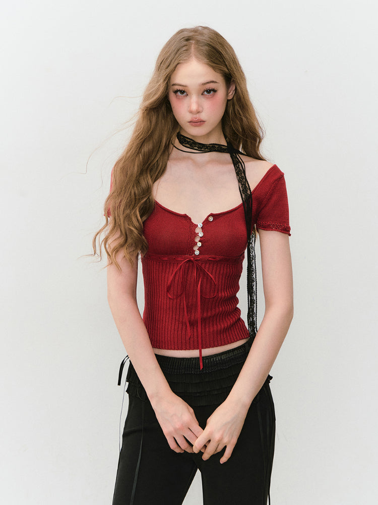 Bowknot Lyocell Knit T-shirt - CHINASQUAD