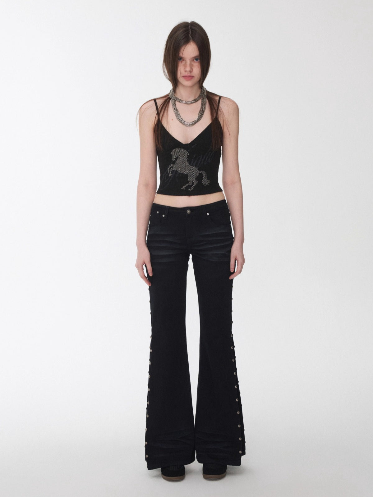 Knight Horse Rhinestone Cable-Knit Camisole - CHINASQUAD