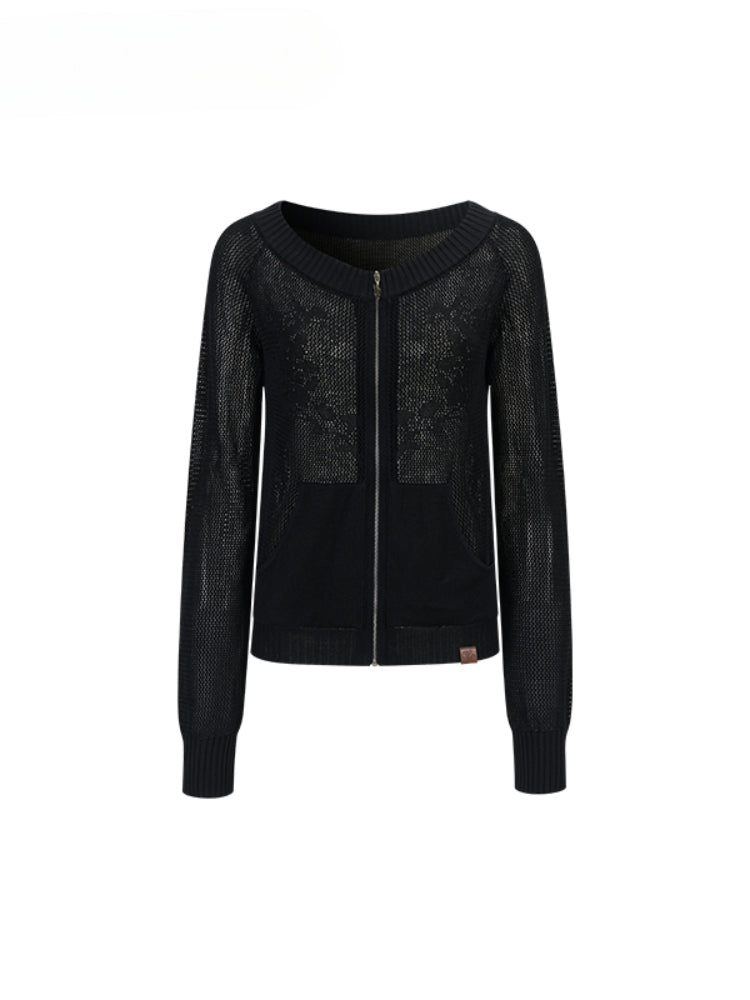 Knitted Floral Convertible Hollow-out Coat - CHINASQUAD