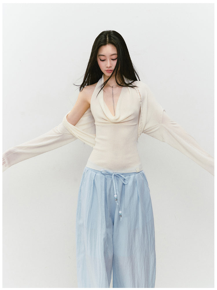 Heavy-duty Knitted Draped Neck Tank Top Set - CHINASQUAD