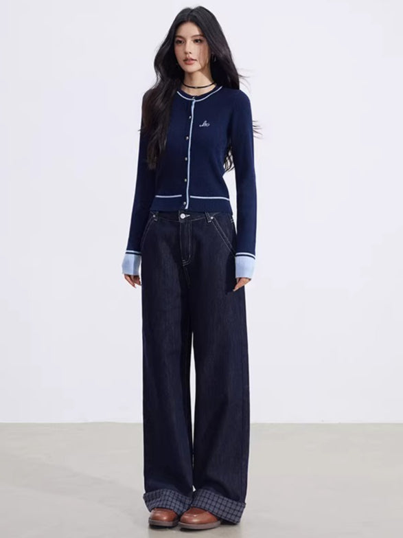 Contrast-Trim Slim-Fit Knit Cardigan