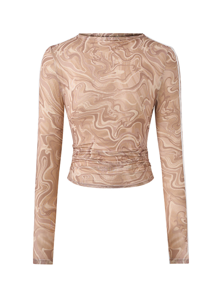 Printed Pleated Long Sleeve T-shirt - CHINASQUAD