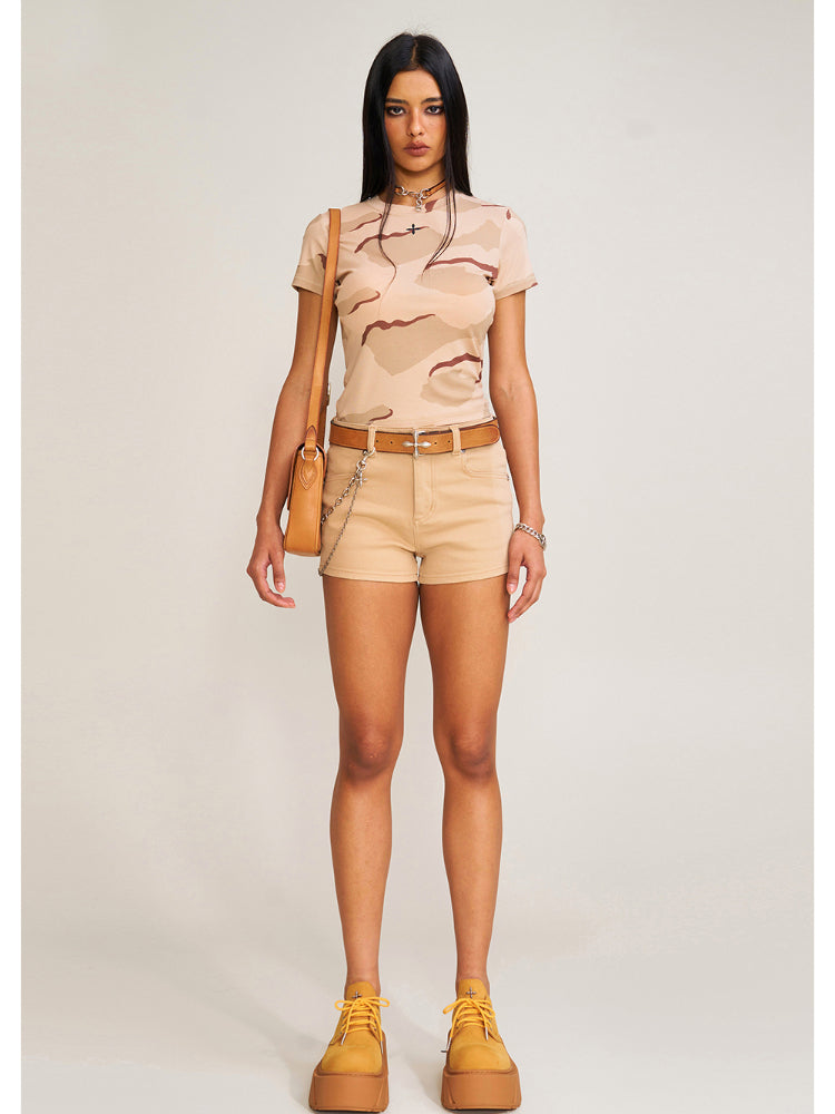 Compass Dancer Denim Flat Shorts Sand - CHINASQUAD