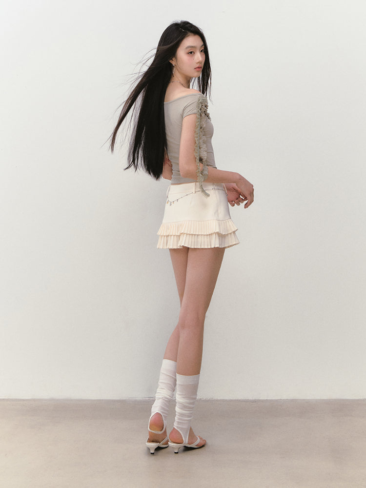 Lace-trimmed Flower Asymmetric T-shirt - CHINASQUAD