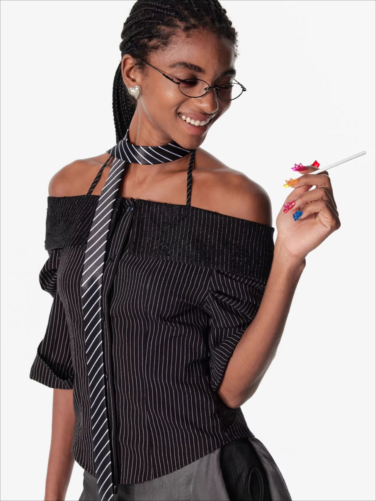 Lace Shoulder Strap Off-Shoulder Shirt - CHINASQUAD