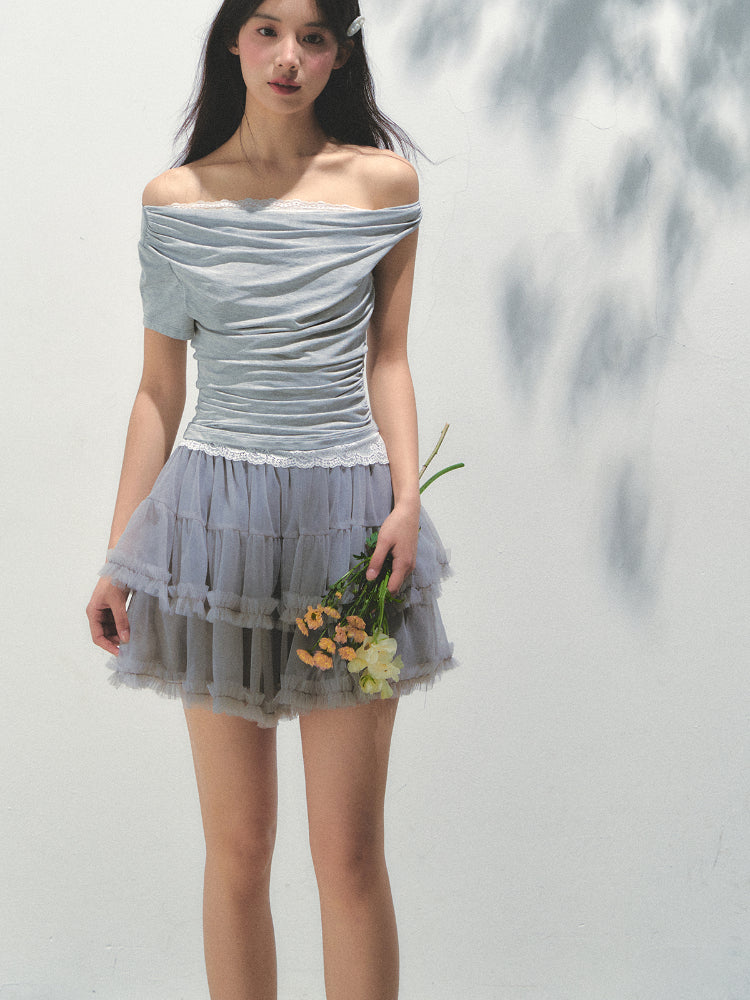 Fake Two-piece Off-the-Shoulder Short-sleeve T-shirt - CHINASQUAD