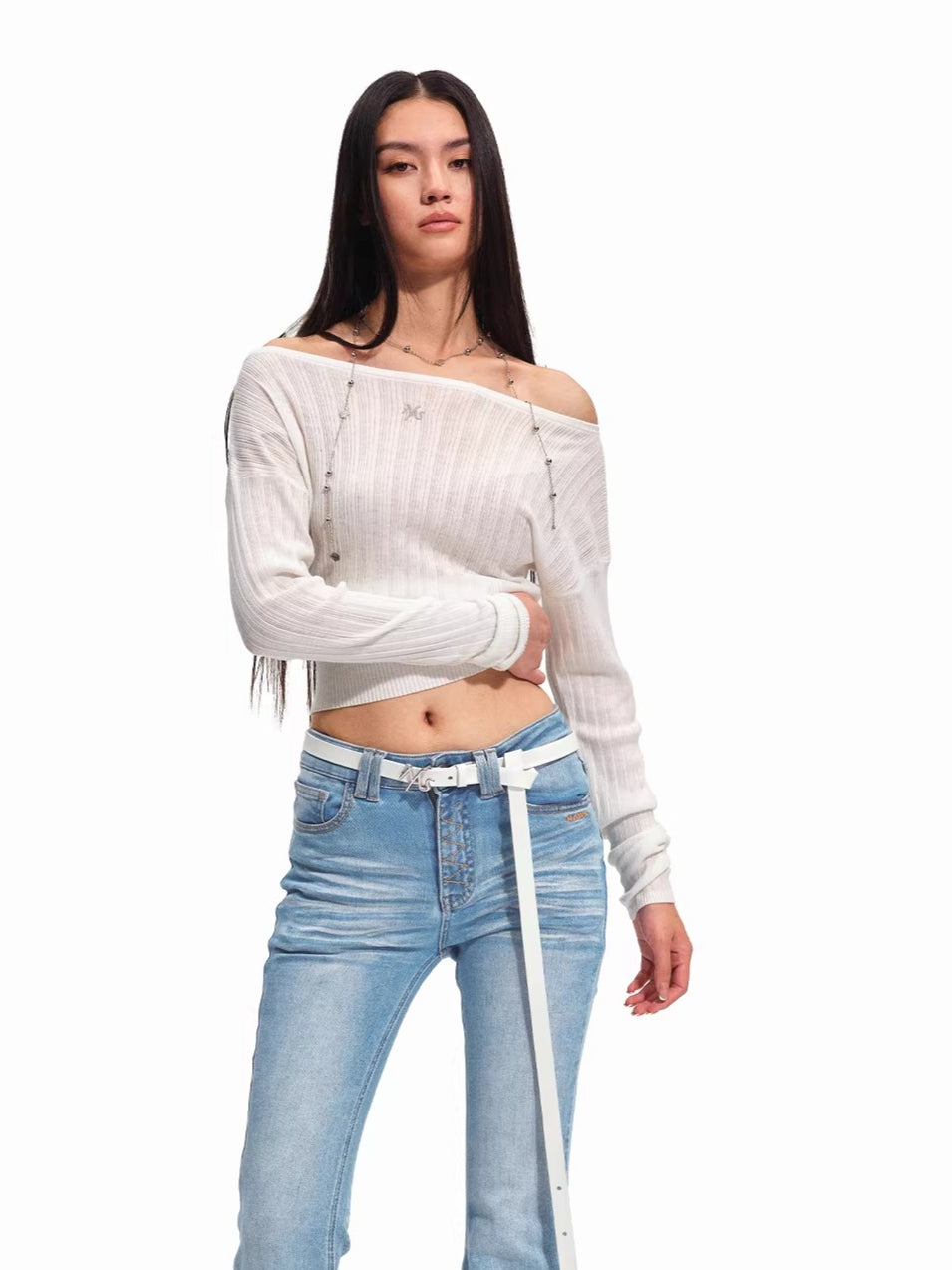 Asymmetric Off-Shoulder Merino Wool Sweater