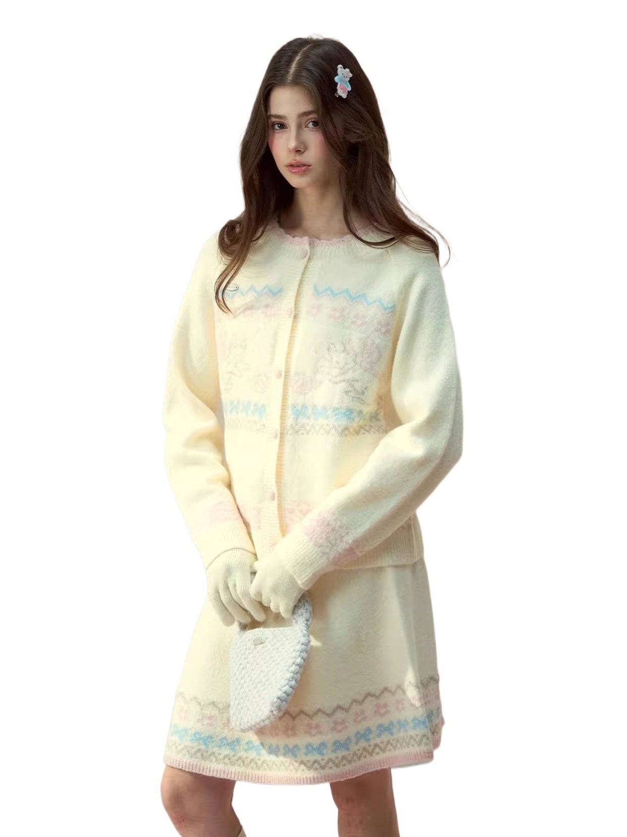 Fair Isle Cat Motif Knit Set - CHINASQUAD