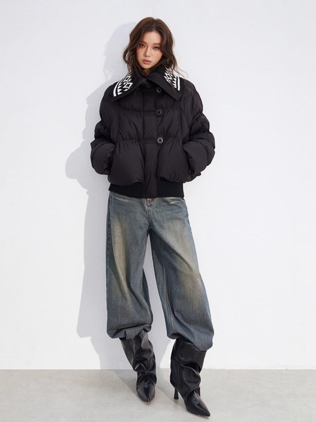 Contrast Panel Sailor Collar Down Jacket