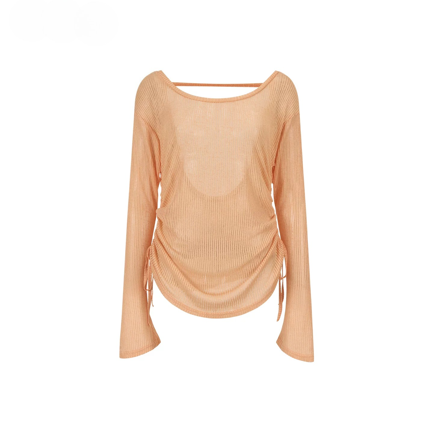 Sheer Textured Knit Open-Back Cover-Up Top