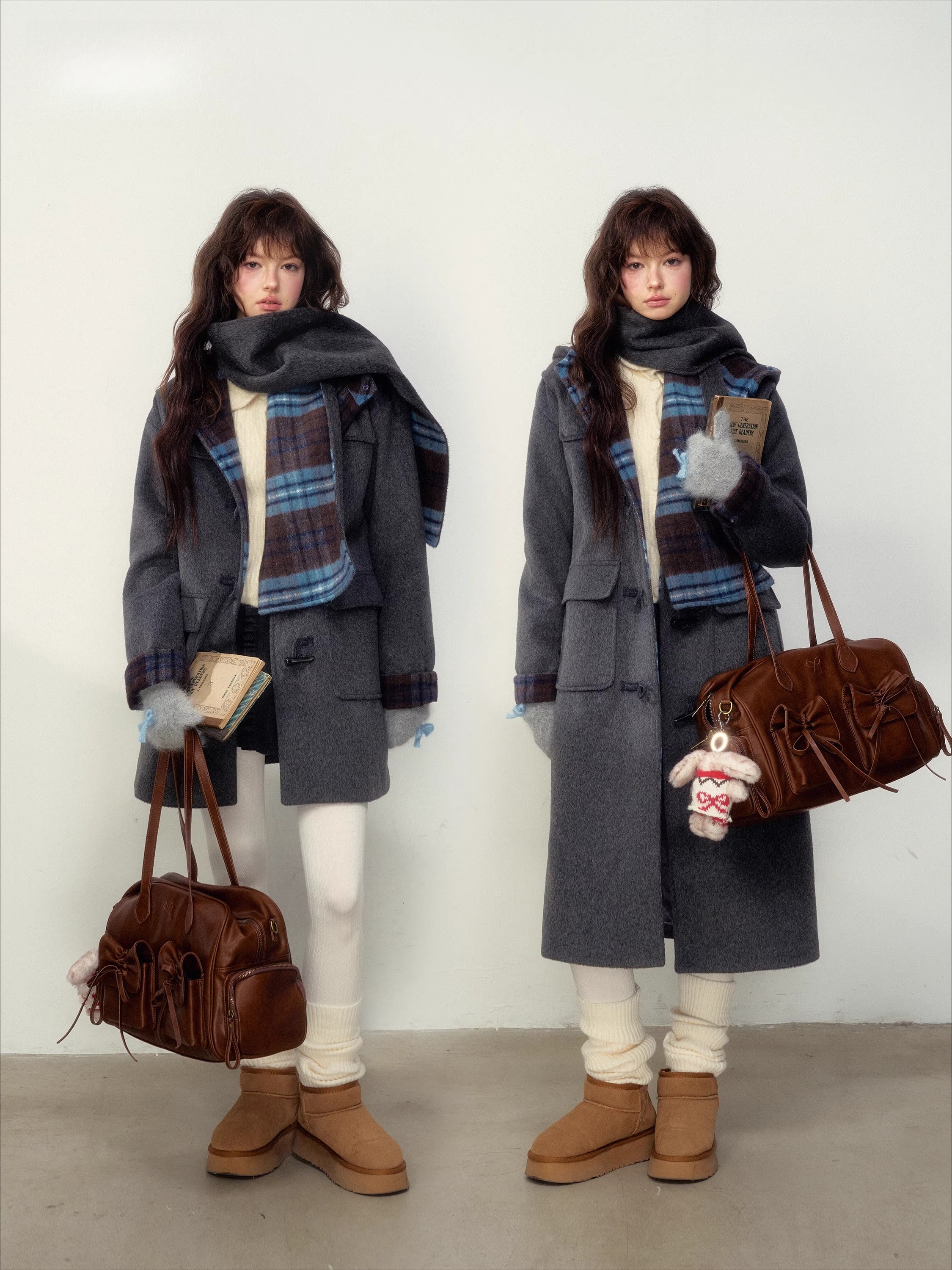 Pink Plaid Horn-buttoned Coat