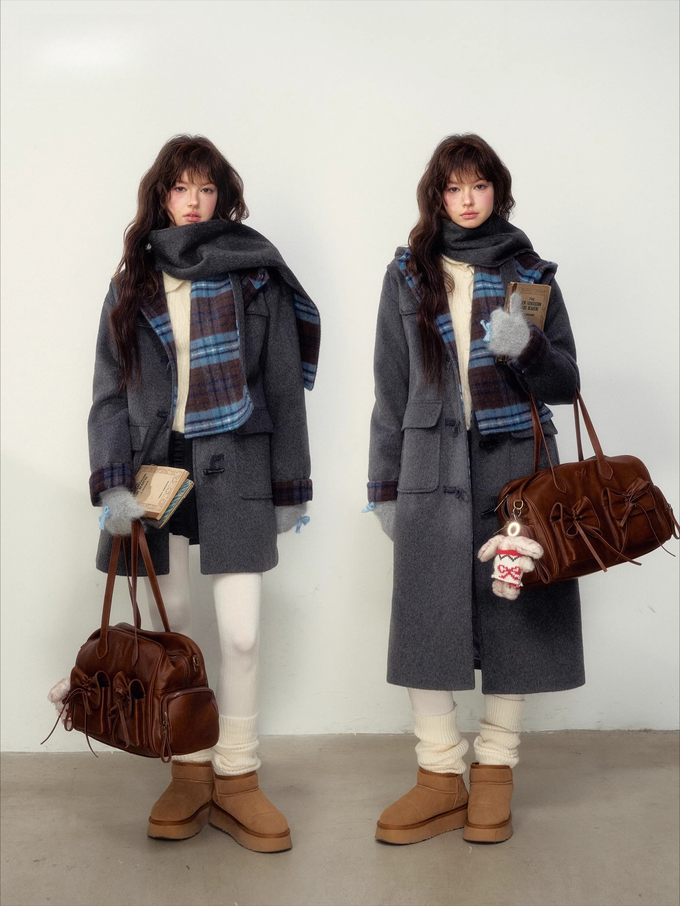Pink Plaid Horn-buttoned Coat Sunset Park