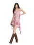 Irregular Neck Floral Waist-Defined Dress - CHINASQUAD
